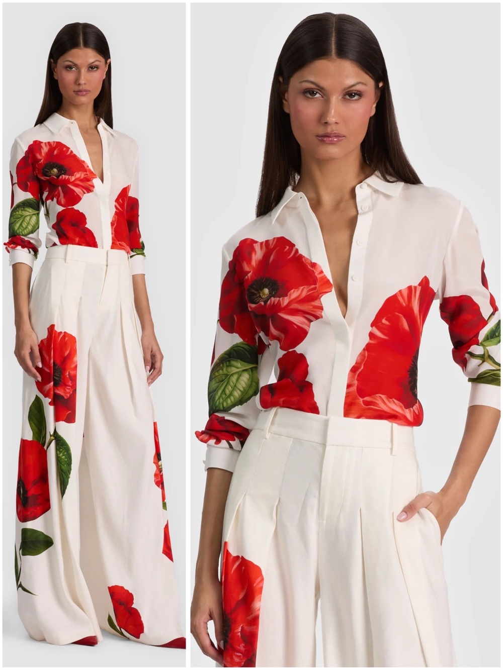 Alice + Olivia Willa Silk Blouse Summer Poppy Floral Button Up NWT Small Silk